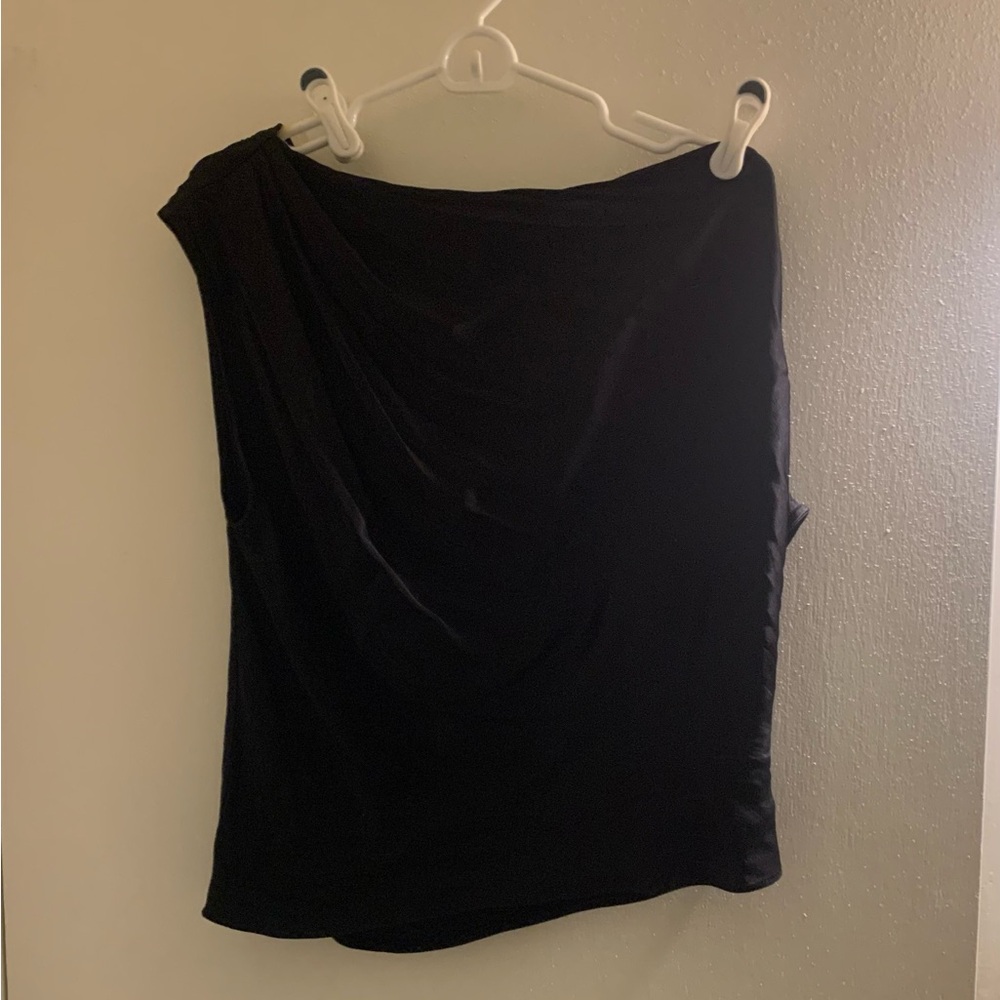 NWT Asymmetrical satin Black Off-Shoulder Top - Picture 3 of 3